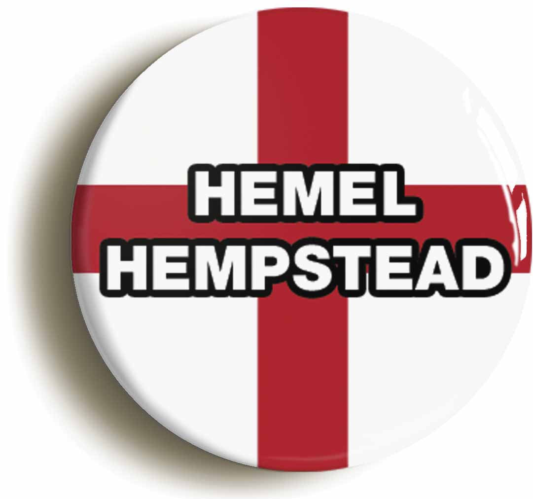 A picture of the front of the product, titled Hemel Hempstead England Flag Circular 50mm Fridge Magnet