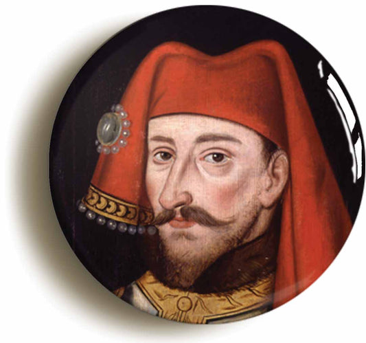 A picture of the front of the product, titled King Henry IV Portrait Button Pin Badge