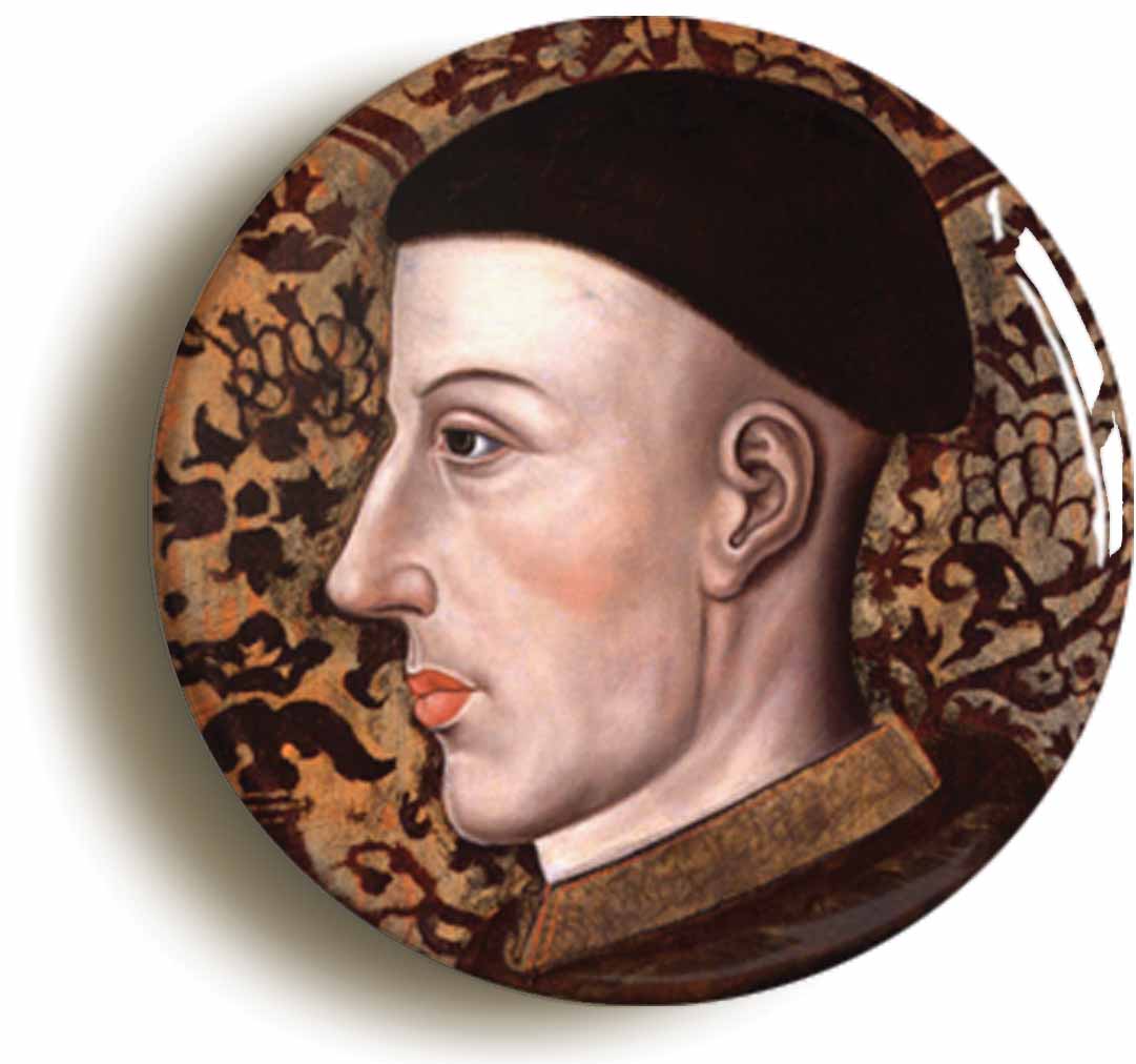 A picture of the front of the product, titled King Henry V Portrait Button Pin Badge