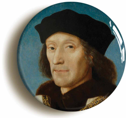 A picture of the front of the product, titled King Henry VII Portrait Button Pin Badge