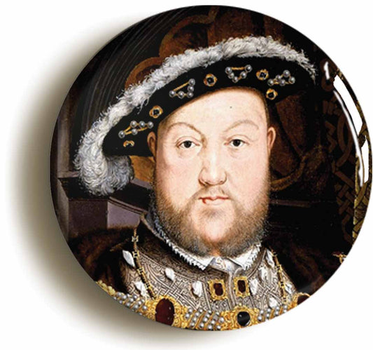 A picture of the front of the product, titled King Henry VIII Eighth 8th Button Pin Badge