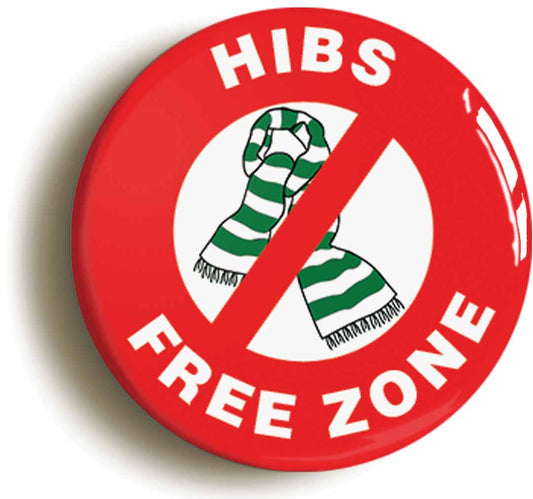 A picture of the front of the product, titled Hibs Free Zone Button Pin Badge