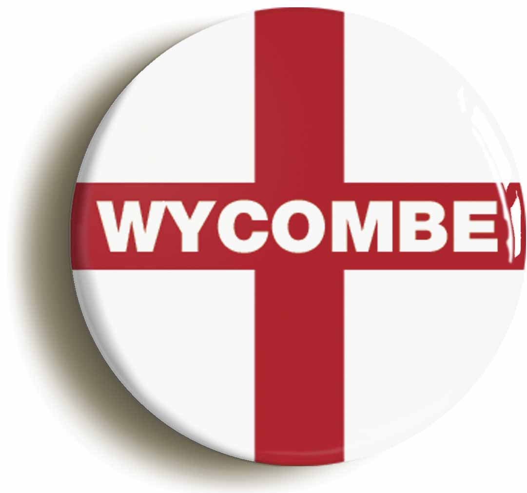 A picture of the front of the product, titled High Wycombe England Flag Button Pin Badge