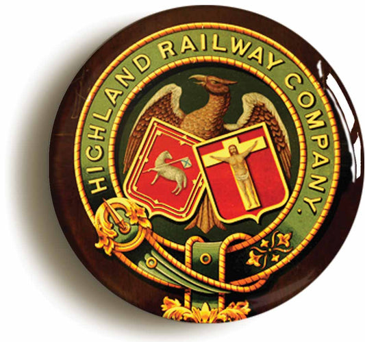 A picture of the front of the product, titled Highland Railway Company Button Pin Badge