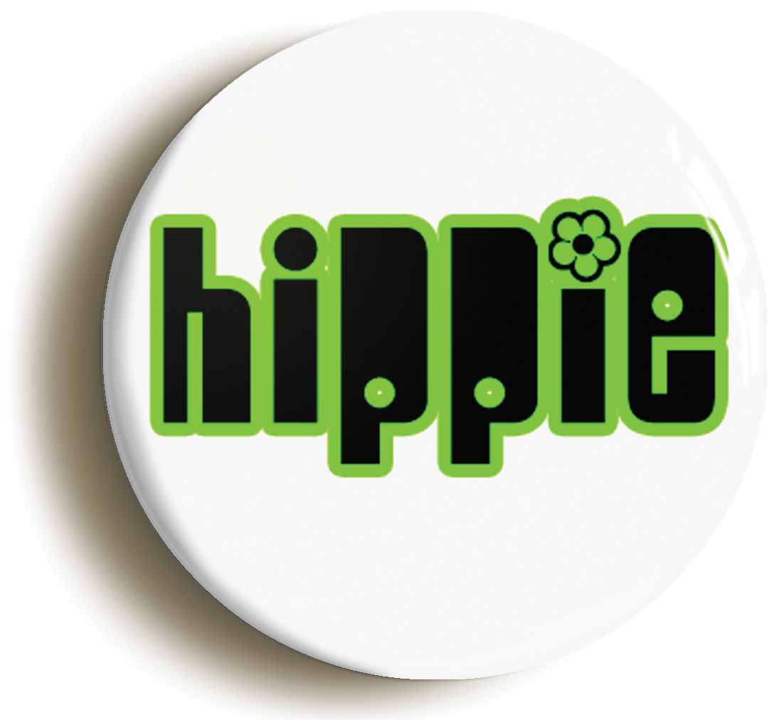 A picture of the front of the product, titled Hippie Button Pin Badge