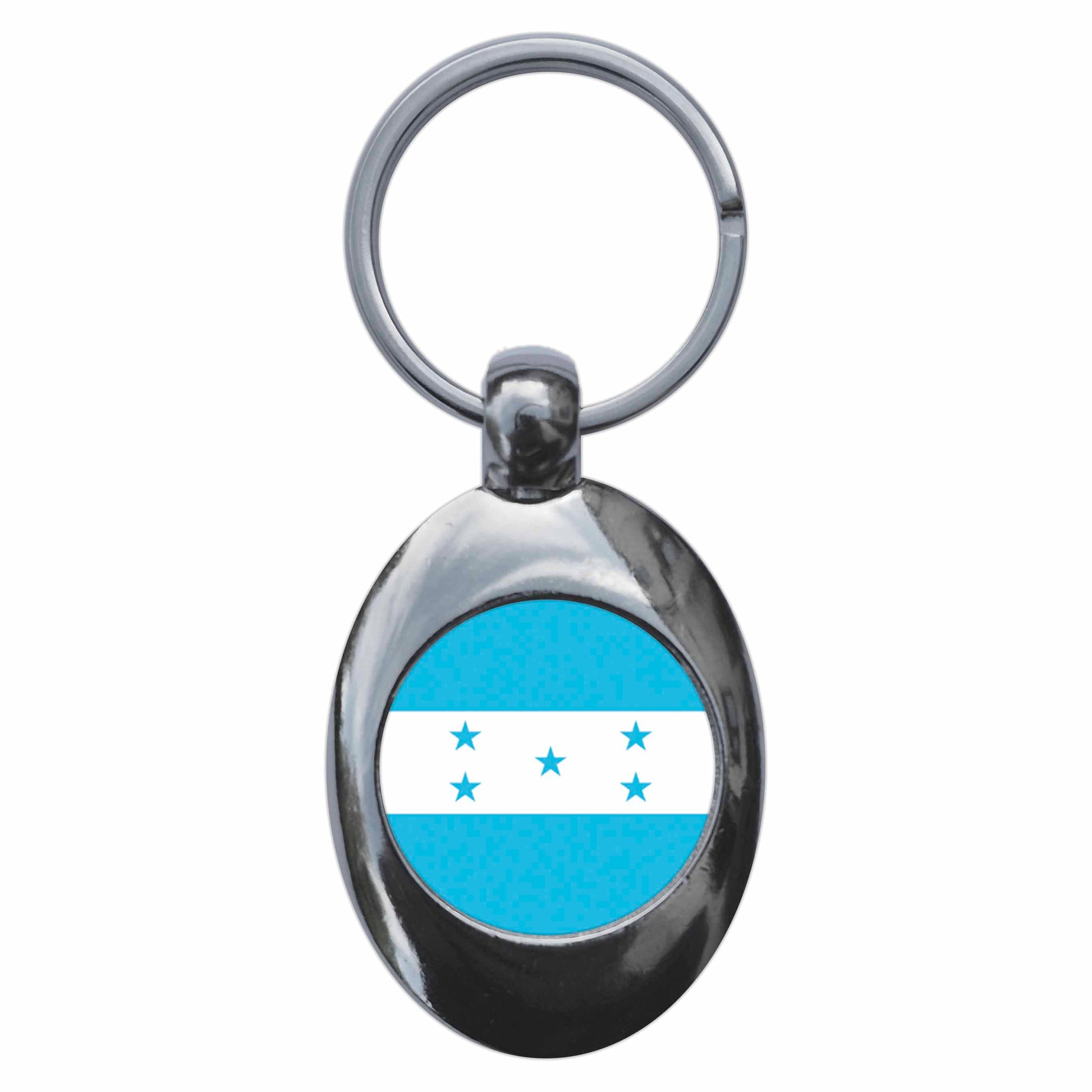 A picture of the front of the product, titled Honduras Honduran National Flag Metal Keyring With Trolley Coin
