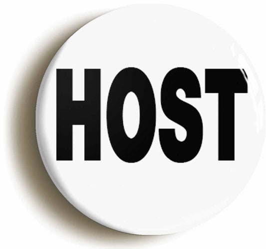 A picture of the front of the product, titled Host Button Pin Badge