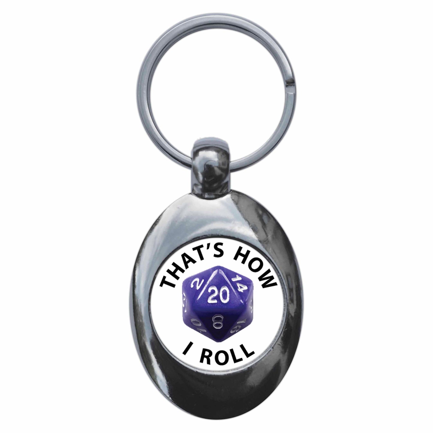 Thats How I Roll Funny RPG D20 Metal Keyring With Trolley Coin