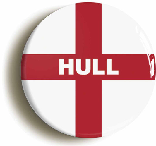 A picture of the front of the product, titled Hull England Flag Button Pin Badge