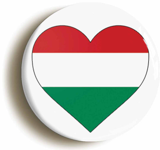 A picture of the front of the product, titled Hungary Hungarian Flag Heart Button Pin Badge