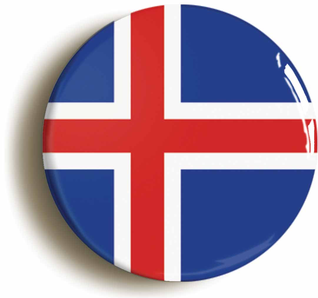 A picture of the front of the product, titled Iceland Icelandic National Flag Button Pin Badge