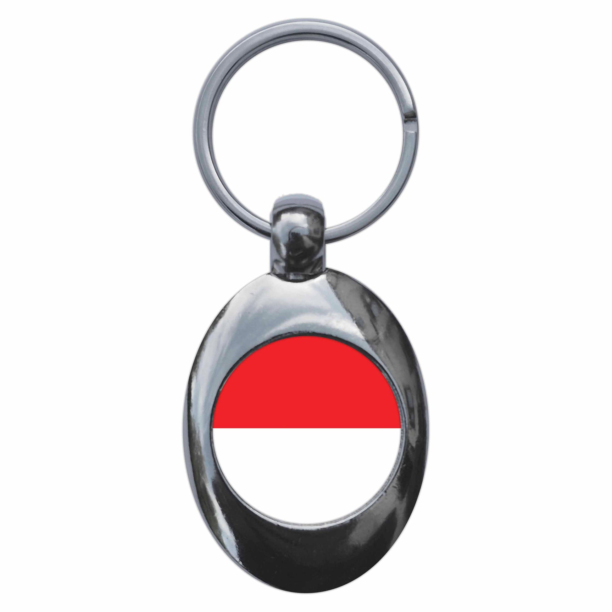 A picture of the front of the product, titled Indonesia Indonesian National Flag Metal Keyring With Trolley Coin