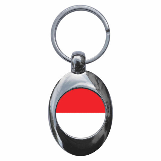 A picture of the front of the product, titled Indonesia Indonesian National Flag Metal Keyring With Trolley Coin