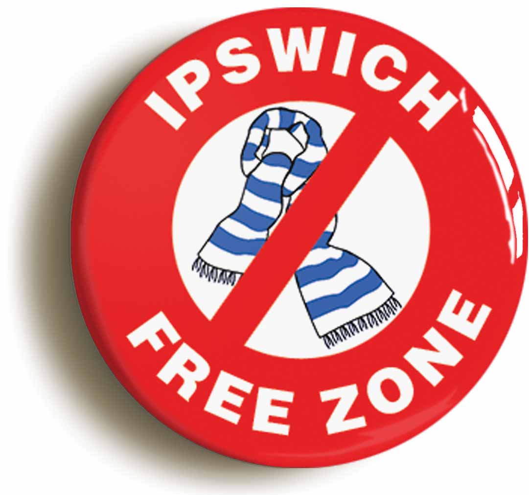 A picture of the front of the product, titled Ipswich Free Zone Button Pin Badge