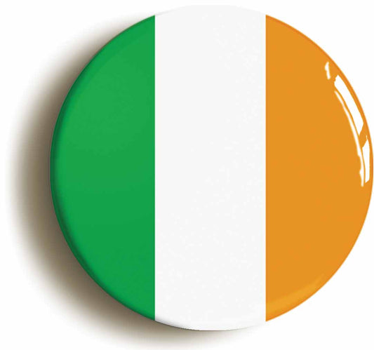 A picture of the front of the product, titled Ireland Éire Irish Flag Tricolour Button Pin Badge
