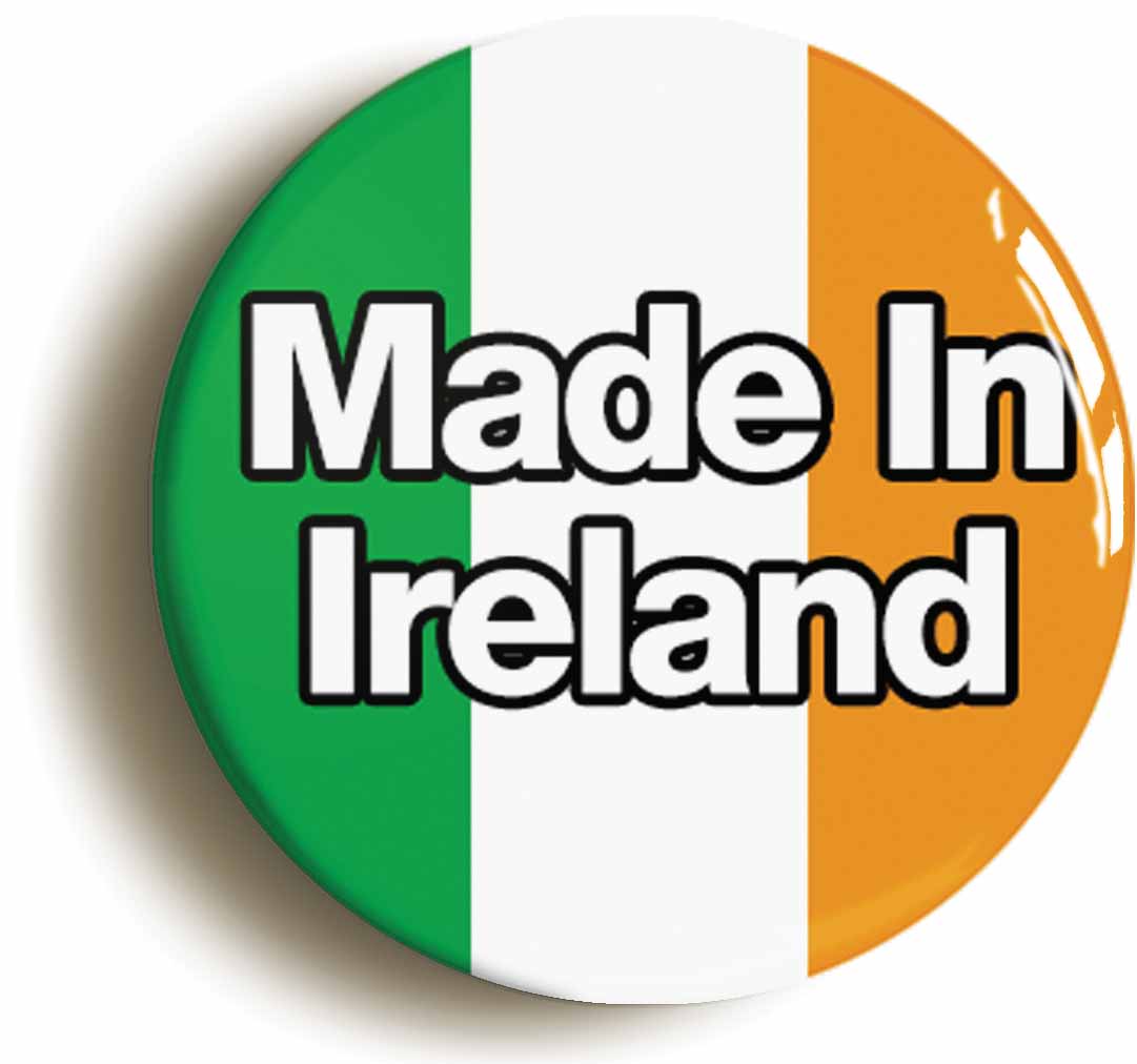 A picture of the front of the product, titled Made In Ireland Irish National Flag Button Pin Badge