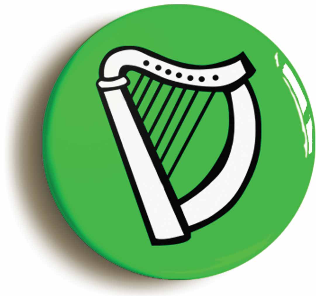 A picture of the front of the product, titled Ireland Celtic Harp Éire Irish Flag Button Pin Badge