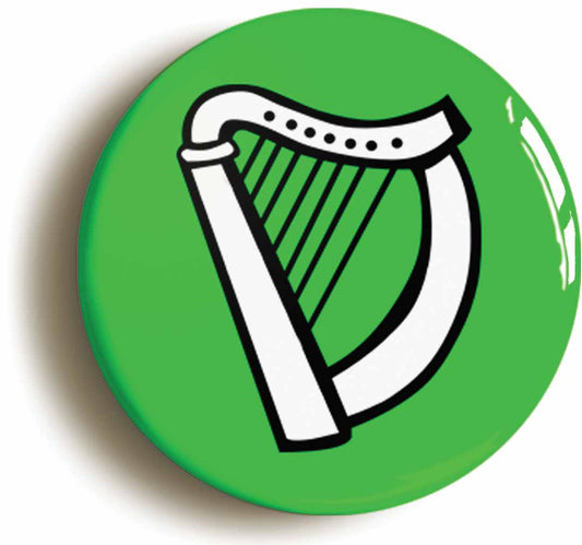 A picture of the front of the product, titled Ireland Celtic Harp Éire Irish Flag Button Pin Badge