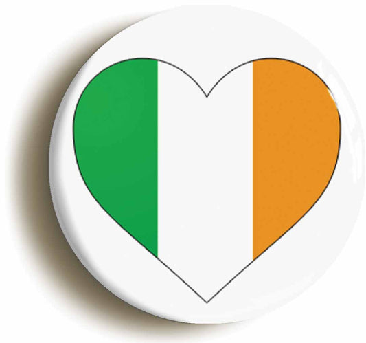 A picture of the front of the product, titled Ireland Irish Flag Heart Button Pin Badge
