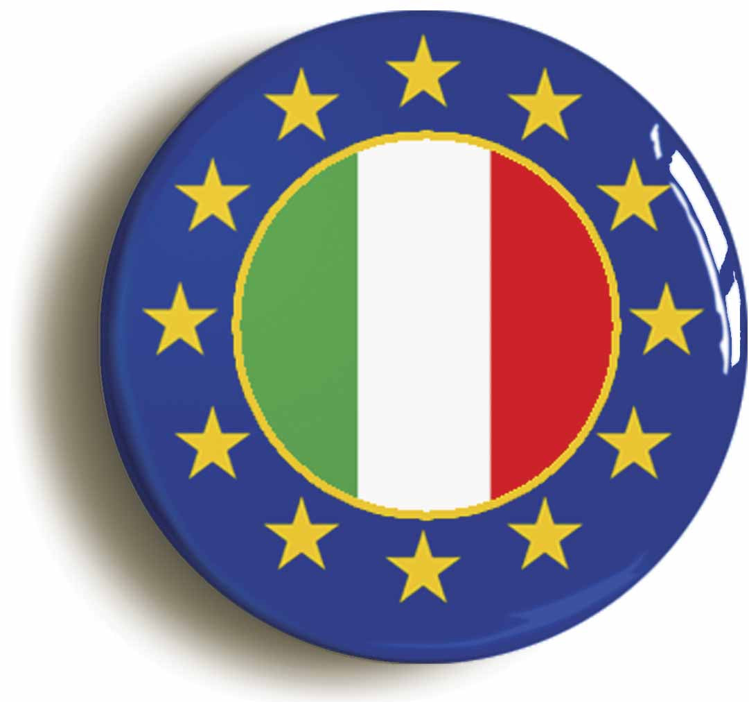 A picture of the front of the product, titled Italy European Union Split Flag Circular 50mm Fridge Magnet