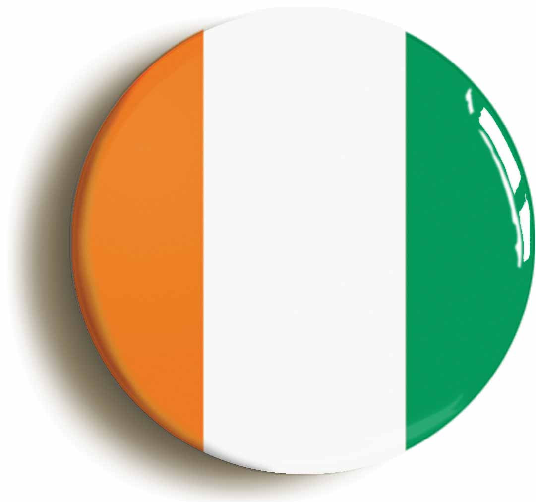 A picture of the front of the product, titled Cote D'Ivoire Ivory Coast Ivorian National Flag Button Pin Badge