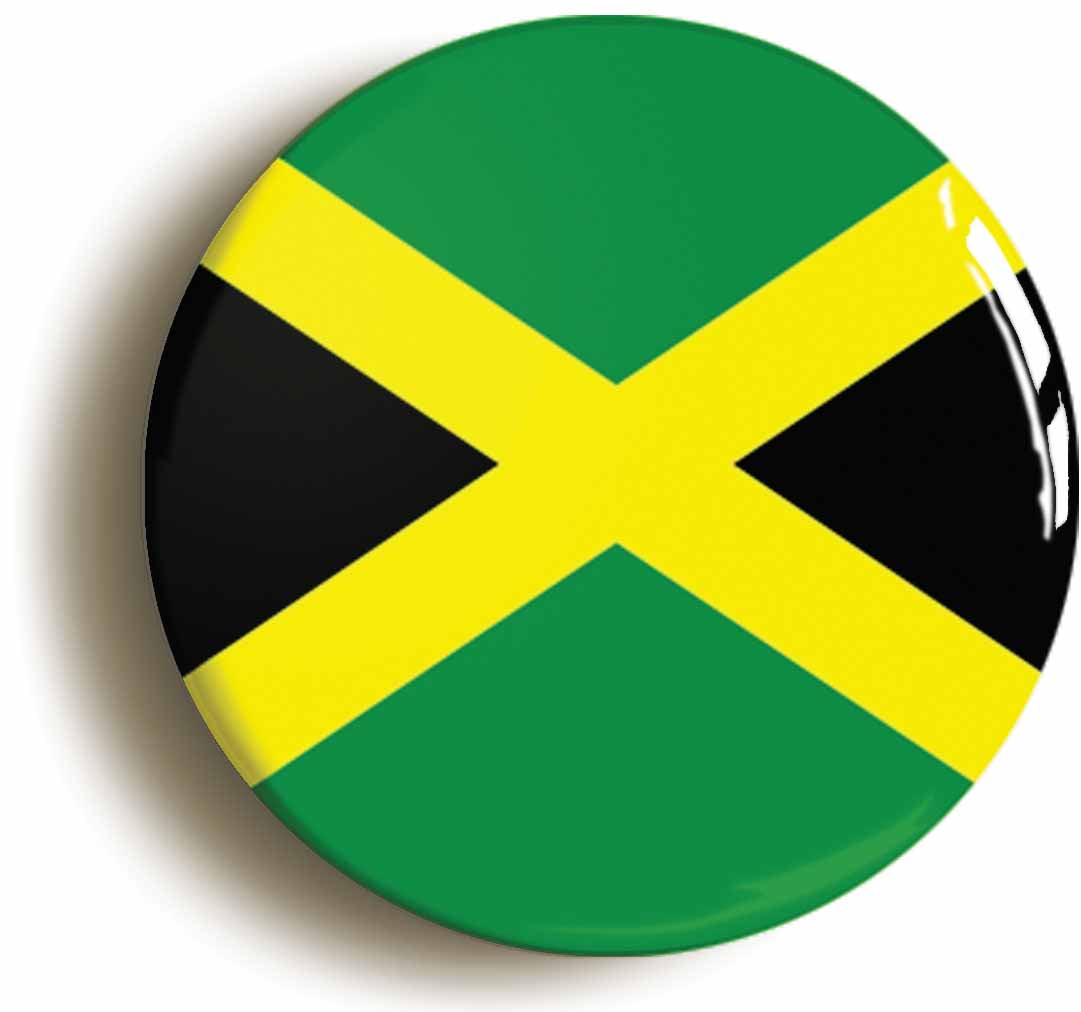 A picture of the front of the product, titled Jamaica Jamaican National Flag Button Pin Badge