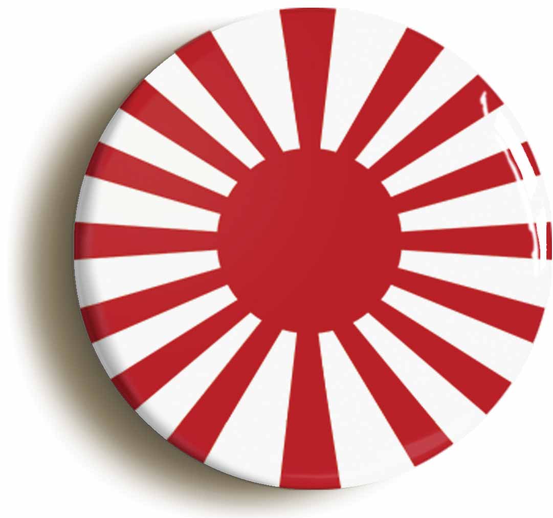 A picture of the front of the product, titled Japan Rising Sun Japanese Nippon Button Pin Badge