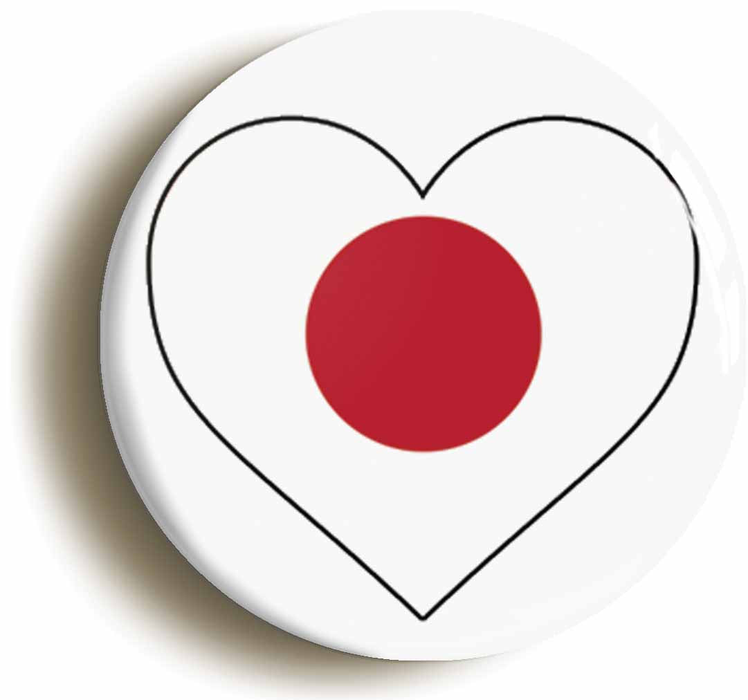 A picture of the front of the product, titled Japan Japanese Flag Heart Button Pin Badge