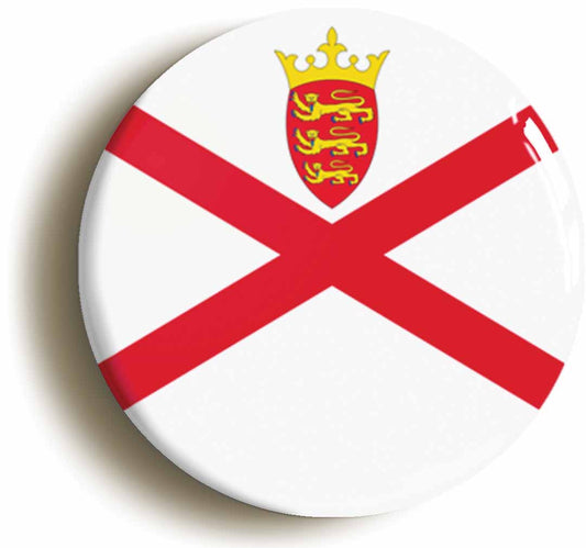 A picture of the front of the product, titled Jersey Channel Islands Flag Button Pin Badge