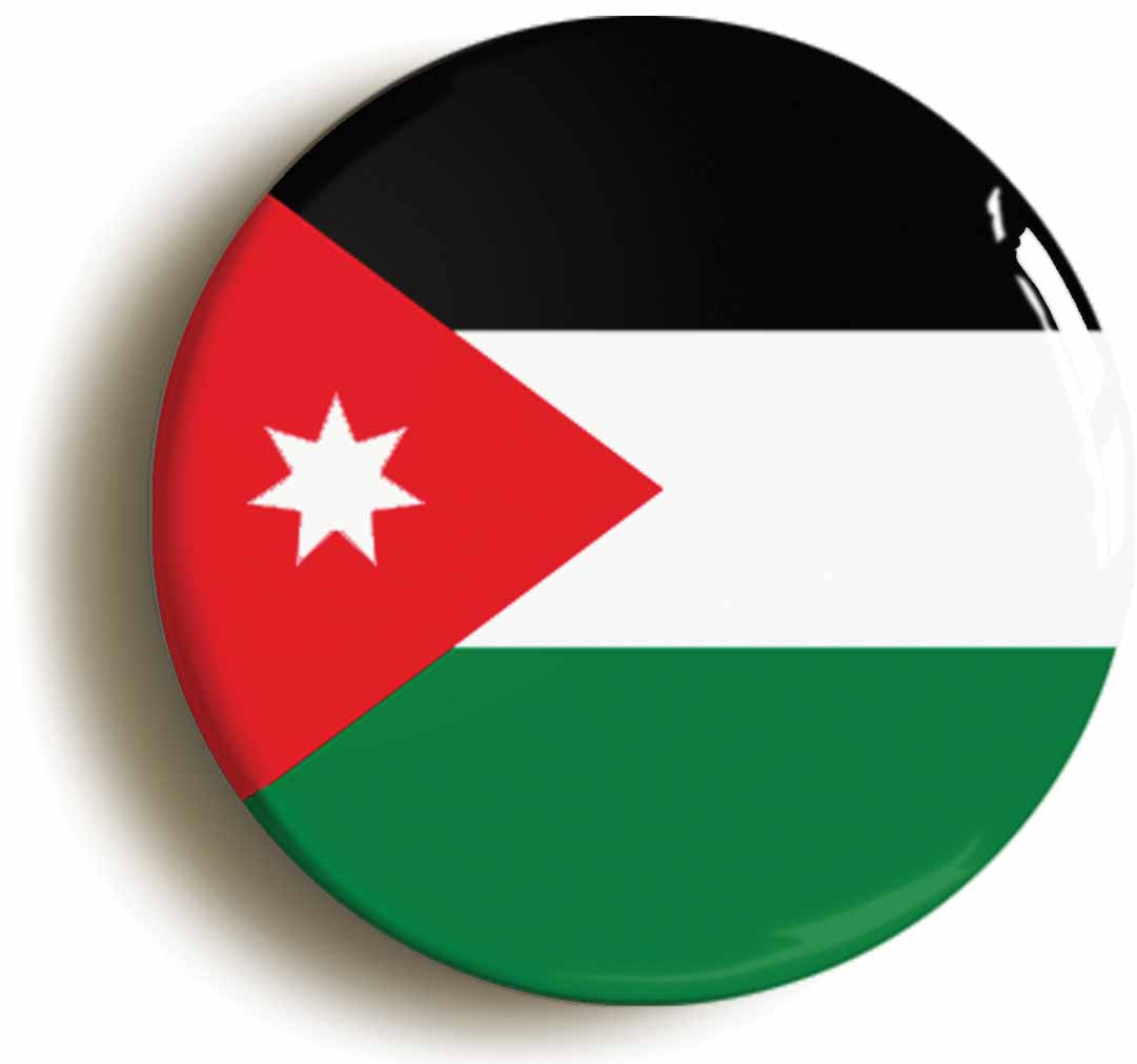 A picture of the front of the product, titled Jordan Jordanian National Flag Button Pin Badge