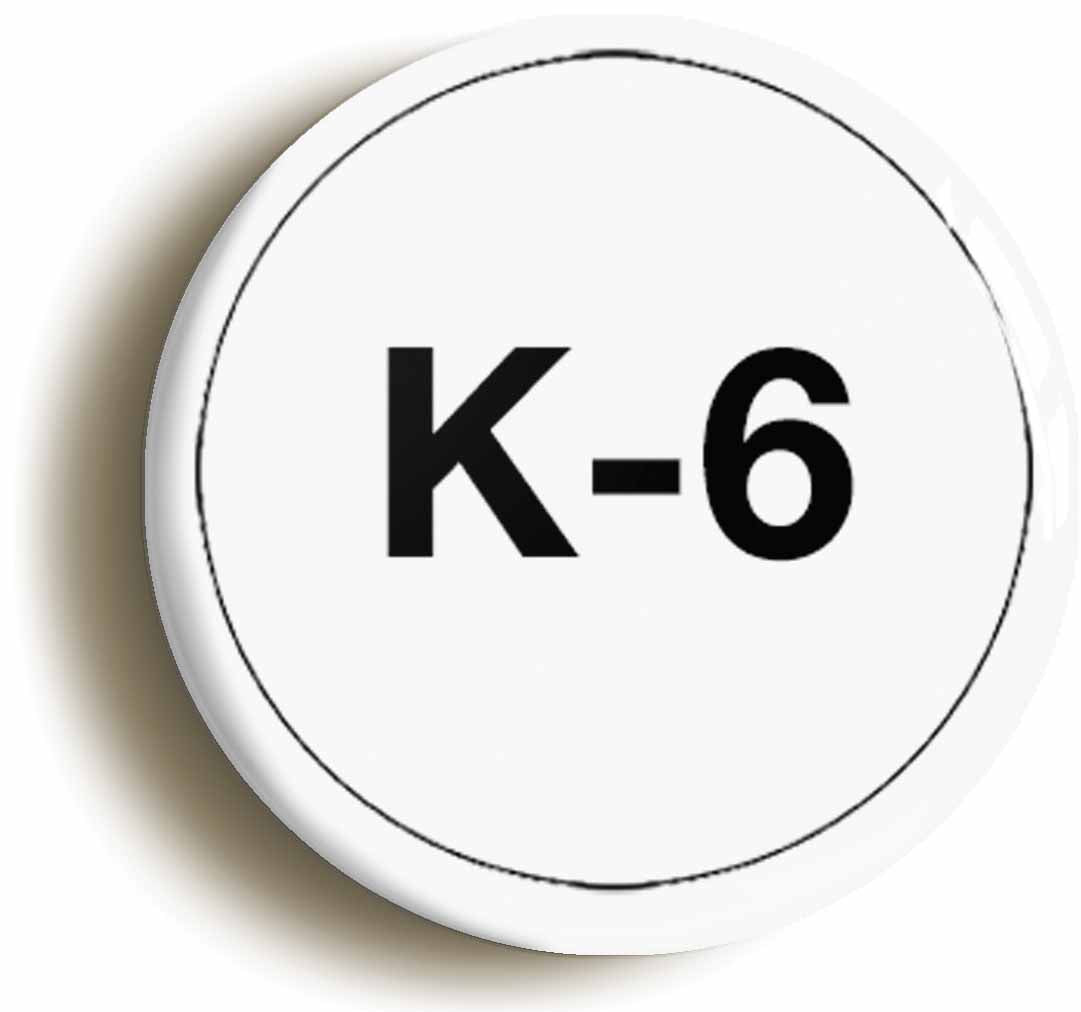 A picture of the front of the product, titled K6 Robert Oppenheimer Button Pin Badge