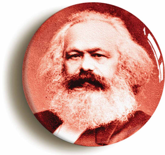 A picture of the front of the product, titled Karl Marx Circular 50mm Fridge Magnet