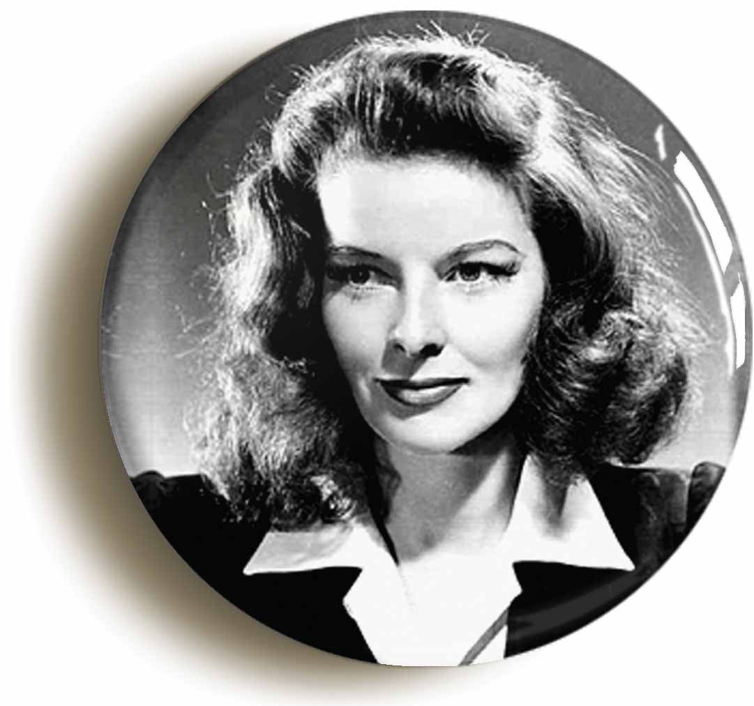 A picture of the front of the product, titled Katharine Hepburn Button Pin Badge