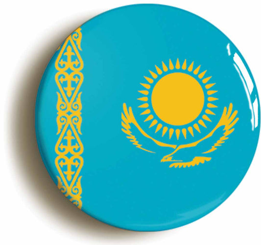 A picture of the front of the product, titled Kazakhstan Kazakh National Flag Button Pin Badge