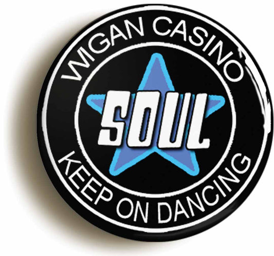 A picture of the front of the product, titled Keep On Dancing Northern Soul Circular 50mm Fridge Magnet