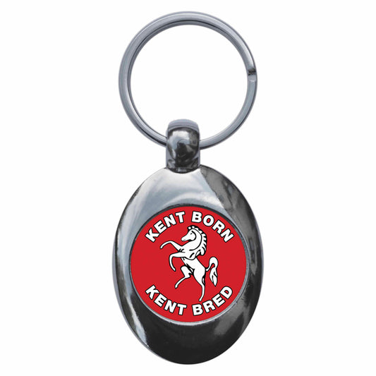 A picture of the front of the product, titled Kent Born Kent Bred Invicta Metal Keyring With Trolley Coin