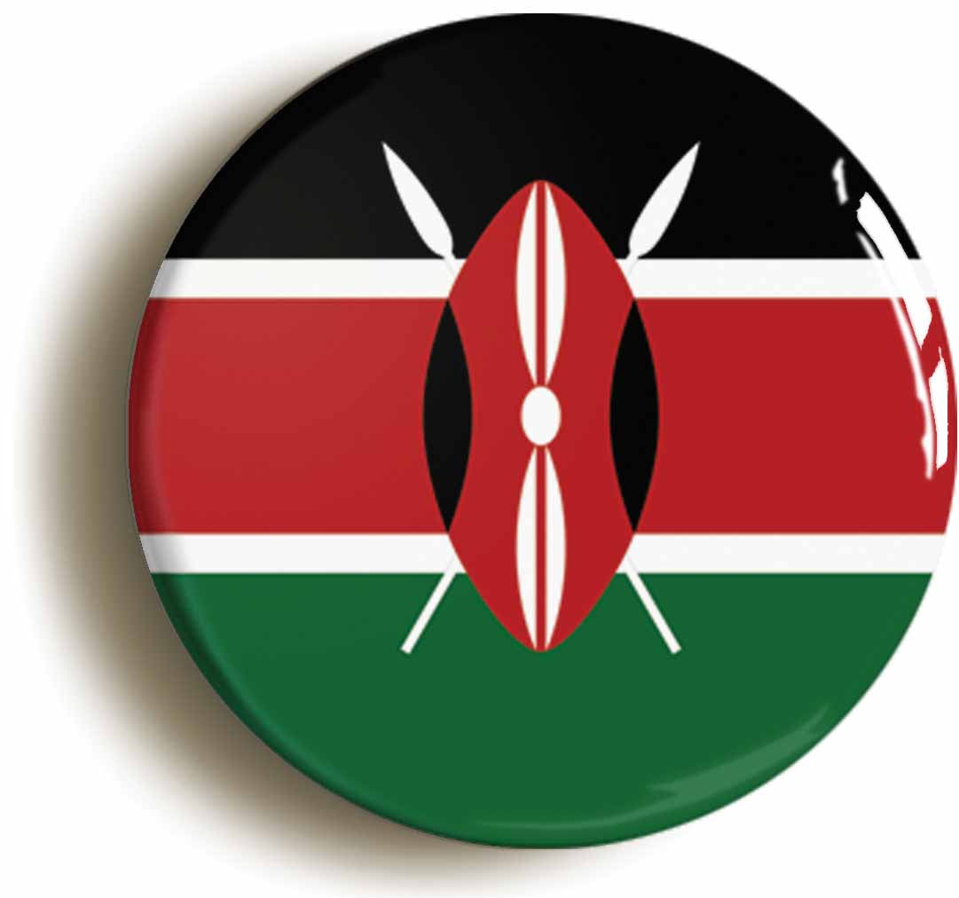 A picture of the front of the product, titled Kenya Kenyan National Flag Button Pin Badge