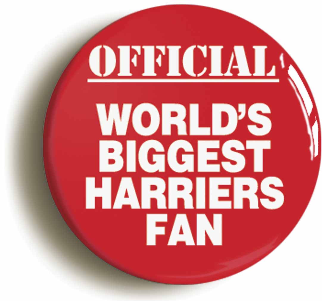 A picture of the front of the product, titled World's Biggest Harriers Fan Circular 50mm Fridge Magnet