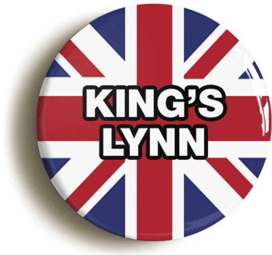A picture of the front of the product, titled King's Lynn Union Jack Circular 50mm Fridge Magnet
