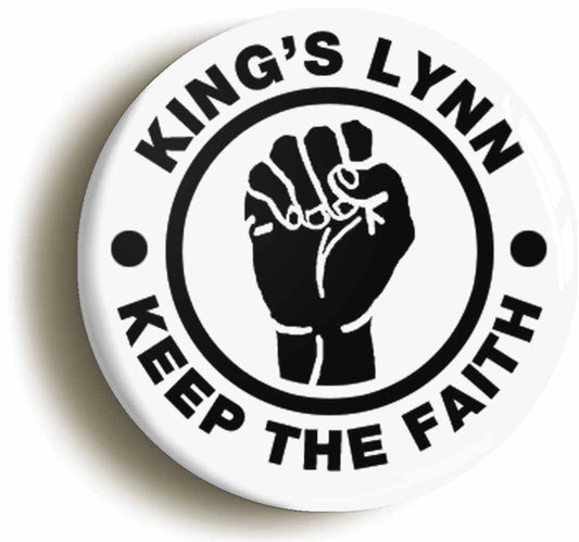 A picture of the front of the product, titled King's Lynn Keep The Faith Circular 50mm Fridge Magnet