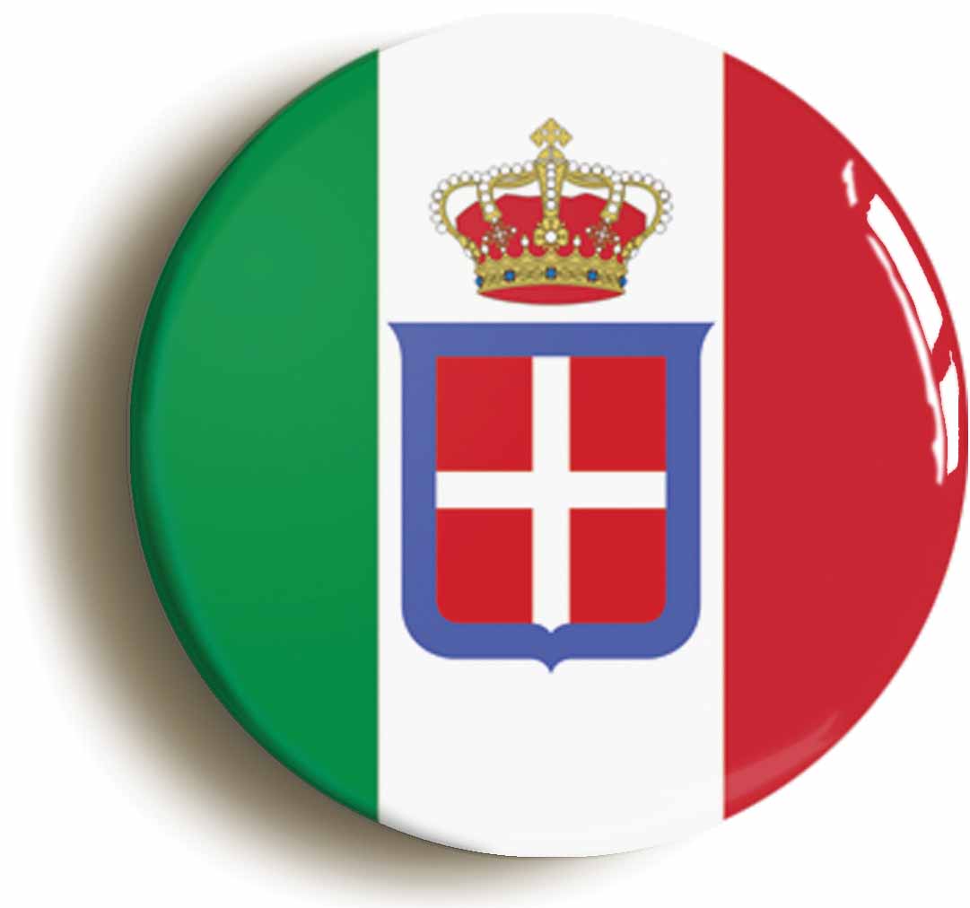 A picture of the front of the product, titled Kingdom Of Italy Flag Button Pin Badge