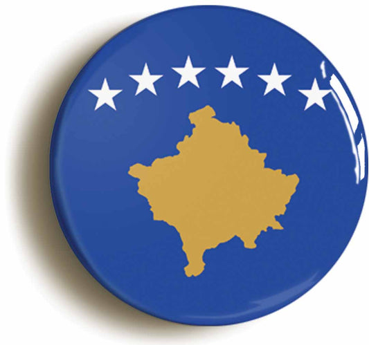 A picture of the front of the product, titled Kosovo Kosovar National Flag Button Pin Badge