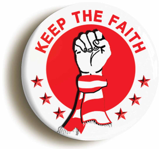 A picture of the front of the product, titled Keep The Faith Liverpool Northern Soul Button Pin Badge