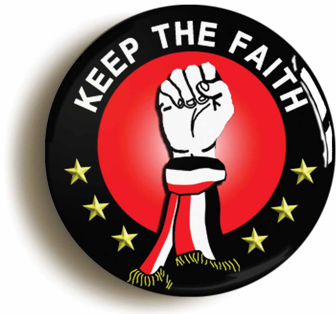 A picture of the front of the product, titled Keep The Faith United Northern Soul Button Pin Badge