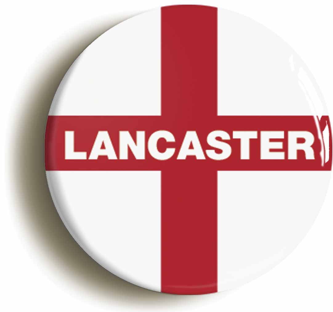 A picture of the front of the product, titled Lancaster England Flag Circular 50mm Fridge Magnet