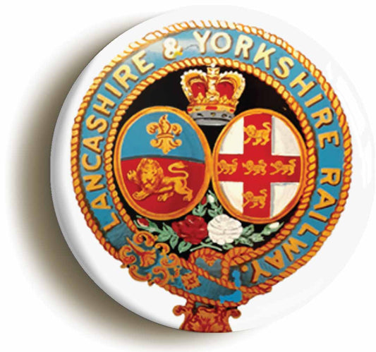 A picture of the front of the product, titled Lancashire And Yorkshire Railway Coat Of Arms Button Pin Badge