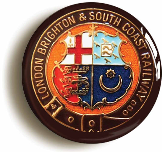 A picture of the front of the product, titled London Brighton South Coast Railway LBSC Button Pin Badge