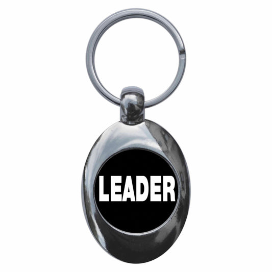 A picture of the front of the product, titled Leader Metal Keyring With Trolley Coin