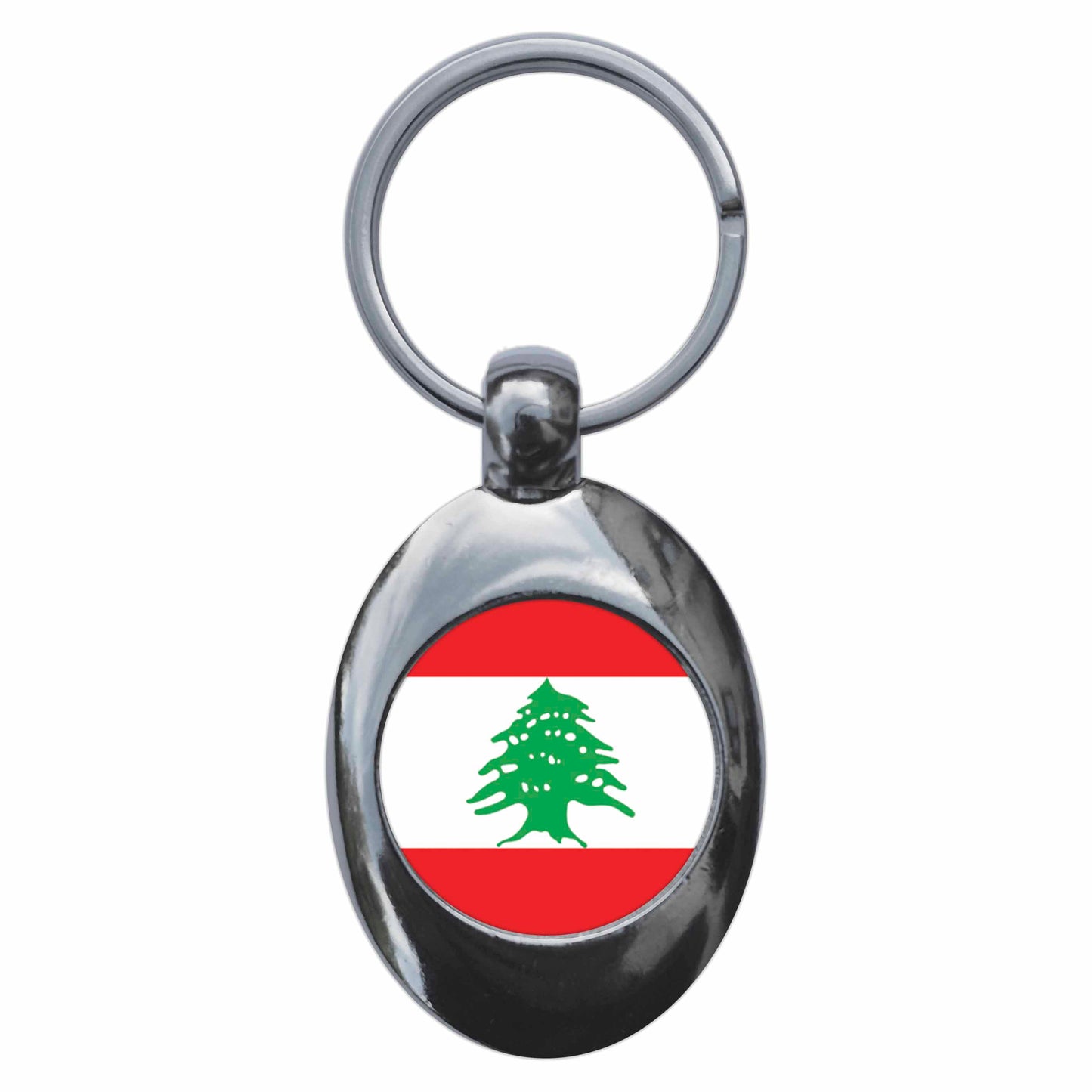 A picture of the front of the product, titled Lebanon Lebanese National Flag Metal Keyring With Trolley Coin
