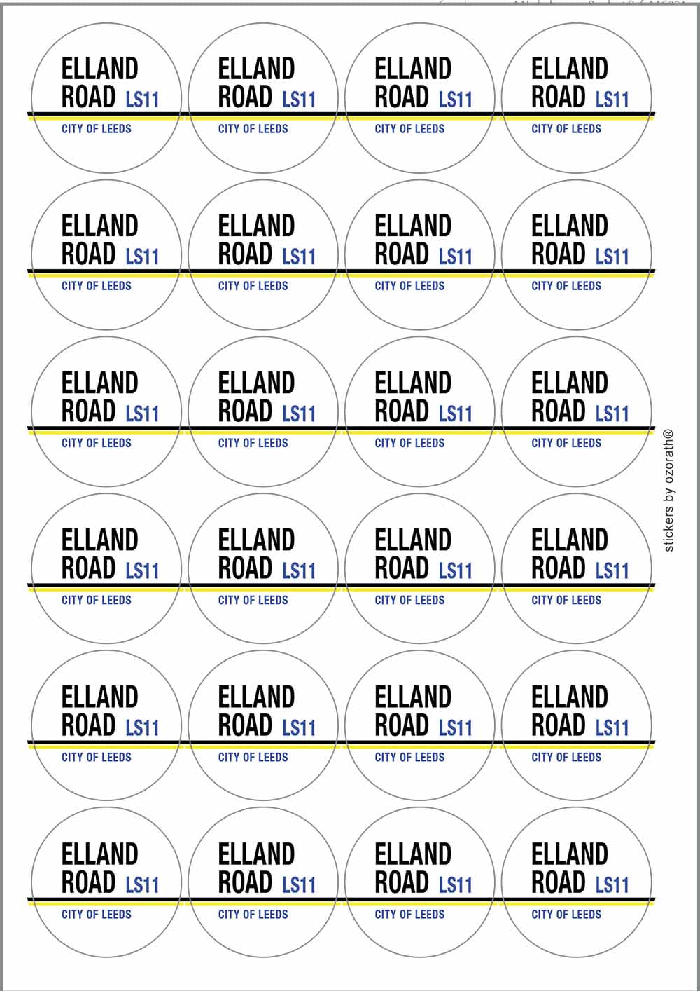 Elland Road Ls11 City Of Leeds Sign Matt Paper Stickers